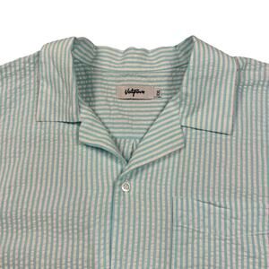 Seersucker Shirt Men's XXL‎ Mint Blue Striped Button Down Short Sleeve Casual
